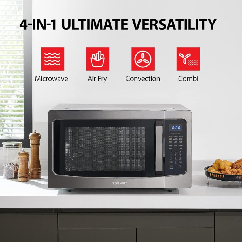 TOSHIBA 4-in-1 ML-EC42P(SS) Countertop Microwave Oven, Smart Sensor, Convection, Air Fryer Combo, Mute Function, Position Memory 13.6" Turntable, 1.5 Cu Ft, 1000W, Silver - Image 11