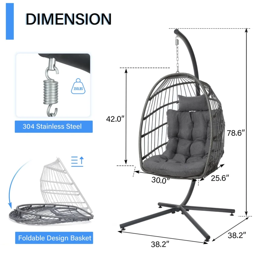 LEYCAY Egg Chair with Stand, Hanging Egg Swing Hammock Chair - Image 3