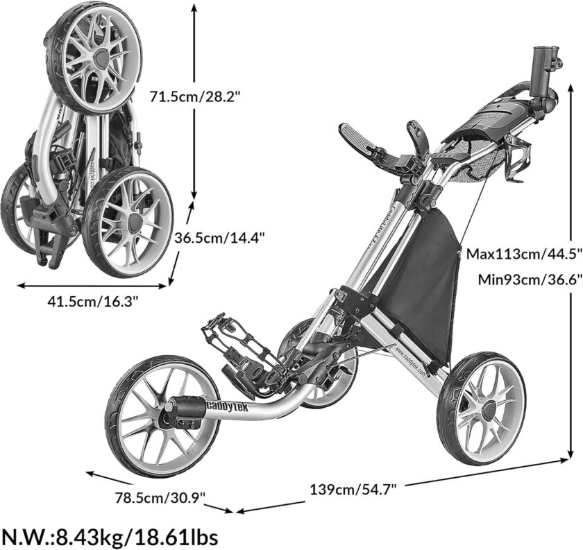 3Wheel Golf Push Cart - Golf Trolley Foldable Collapsible Lightweight Pushcart with Foot Brake - Easy to Open & Close - Image 11