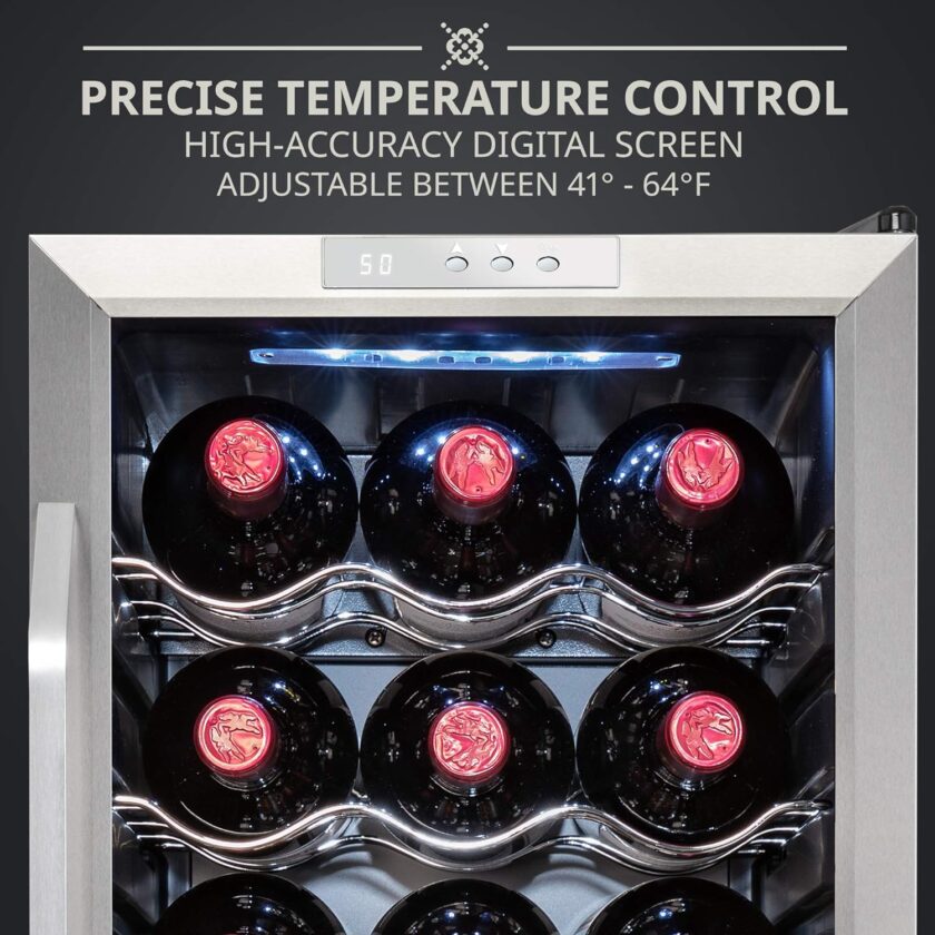 18 Bottle Compressor Wine Cooler Refrigerator w/Lock, Large Freestanding Wine Cellar For Red, White, Champagne or Sparkling Wine, 41f-64f Digital Temperature Control Fridge Glass Door Black - Image 7