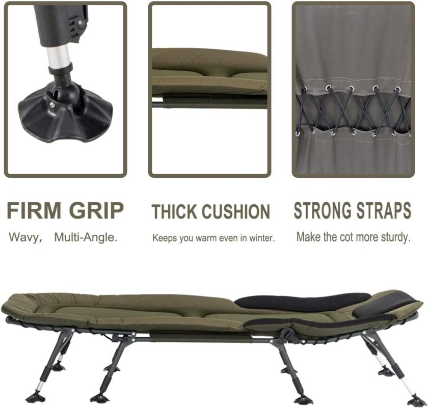 Camping Cots for Adults 330Lbs with Carry Bag, Heavy Duty Folding Bed with Soft Padded Cushion, Portable Military Cot for Hunting, 180° Adjustable Reclining Outdoor Lounger - Image 14