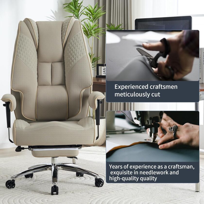 Large Tall Office Chair 400 lbs Wide Seat, Leather High Back Executive Office Chair with Footrest, Ergonomic Office Chair Lumbar Support to Relieve Lower Back Pain (Beige) - Image 26