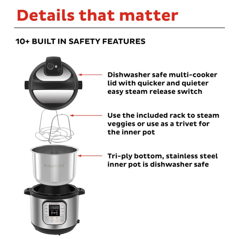 Instant Pot Duo 6 Qt Electric Pressure Cooker 7-In-1 with Easy-Release Steam Switch - Image 5