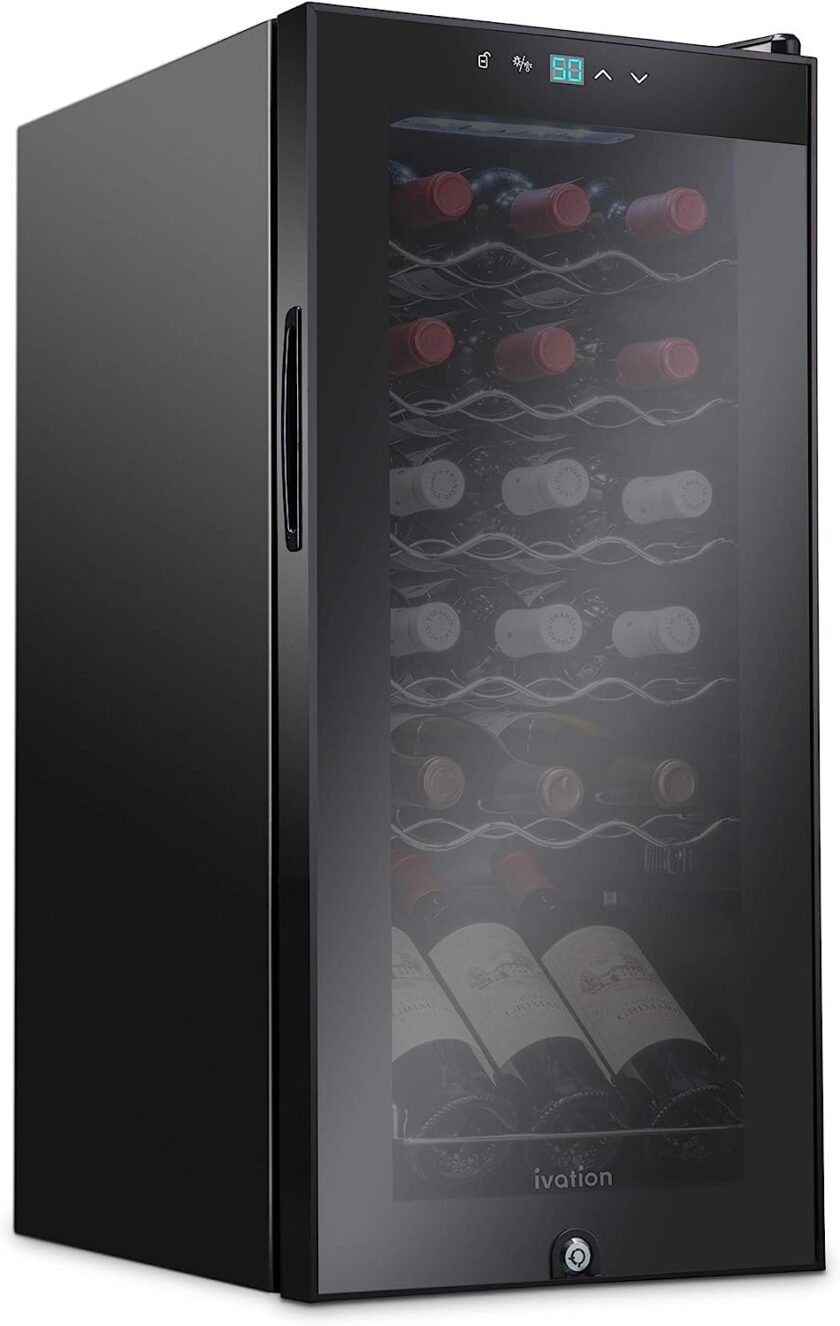 18 Bottle Compressor Wine Cooler Refrigerator w/Lock, Large Freestanding Wine Cellar For Red, White, Champagne or Sparkling Wine, 41f-64f Digital Temperature Control Fridge Glass Door Black - Image 3