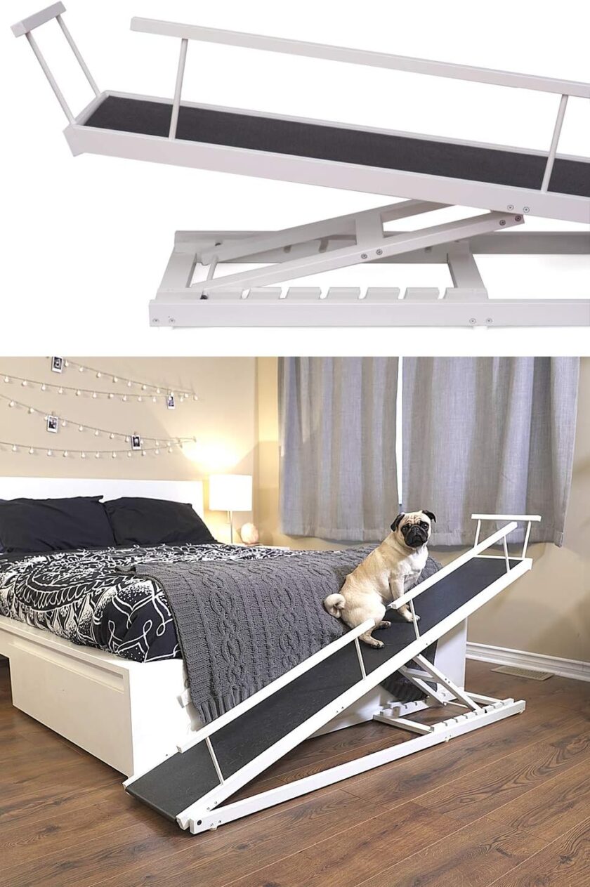 Dog Ramp for Beds - Adjustable up to 37" High Beds with Low Incline, Safety Rails & Anti-Slip Grip, for Small Dogs up to 50lbs - Solid Hardwood, Made in North America - Image 3