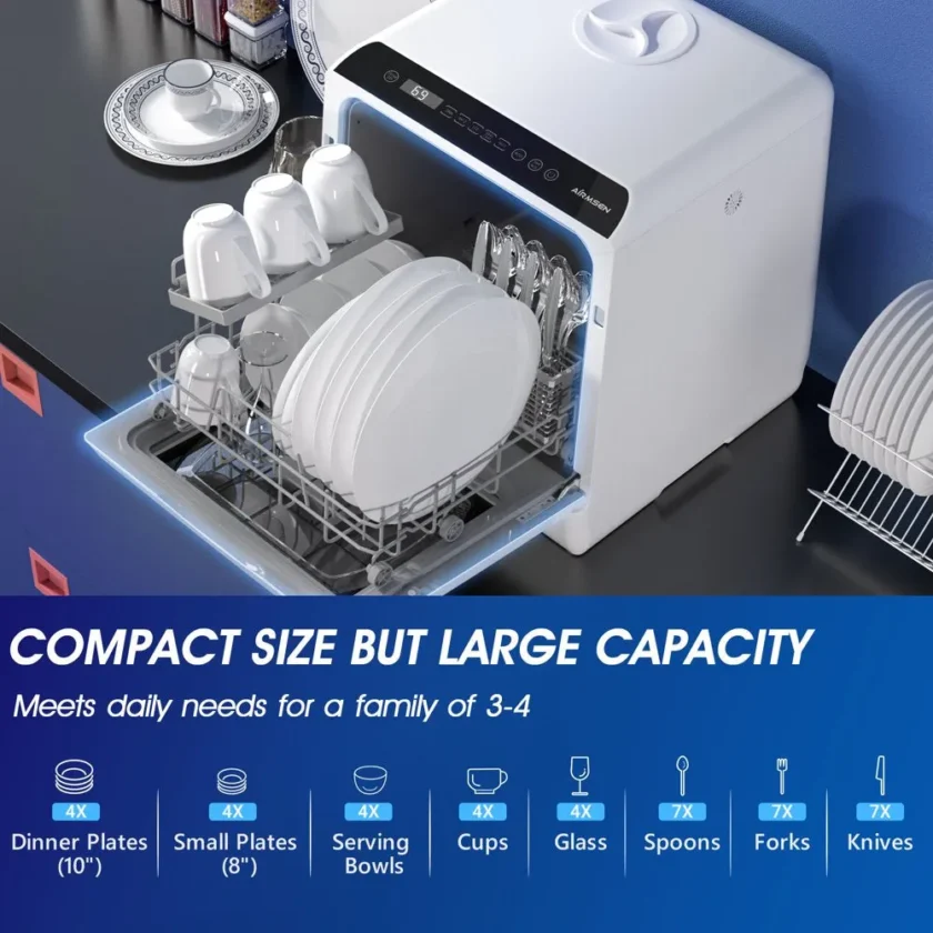 Portable Countertop Dishwasher with 5-Liter Built-In Water Tank and Air-Dry Function, 5 Washing Programs - Image 7