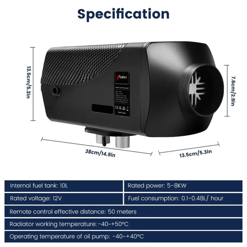 Hcalory Diesel Air Heater, 12V 5KW-8KW Parking Heater with LCD Switch & Remote Control & Muffler for Motorhome Boat RV Trucks Car Bus Trailer, Black - Image 11