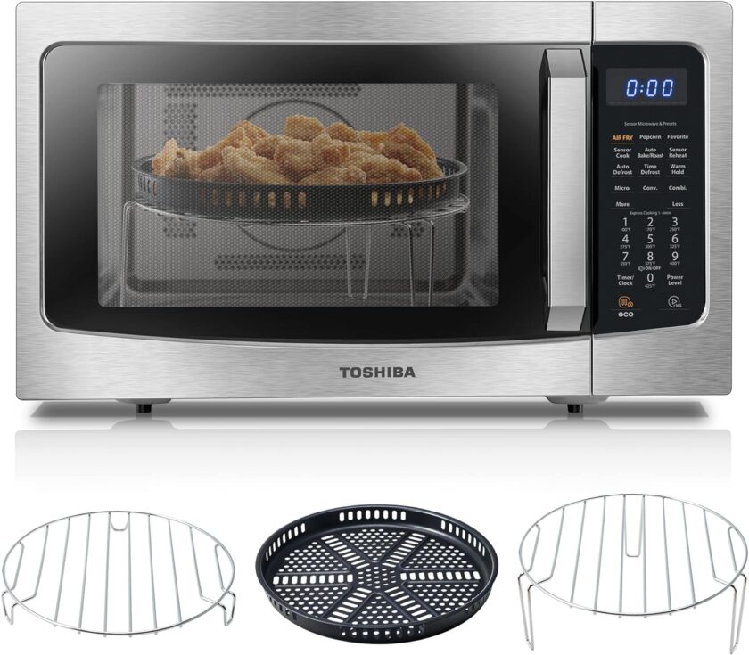 TOSHIBA 4-in-1 ML-EC42P(SS) Countertop Microwave Oven, Smart Sensor, Convection, Air Fryer Combo, Mute Function, Position Memory 13.6" Turntable, 1.5 Cu Ft, 1000W, Silver - Image 2