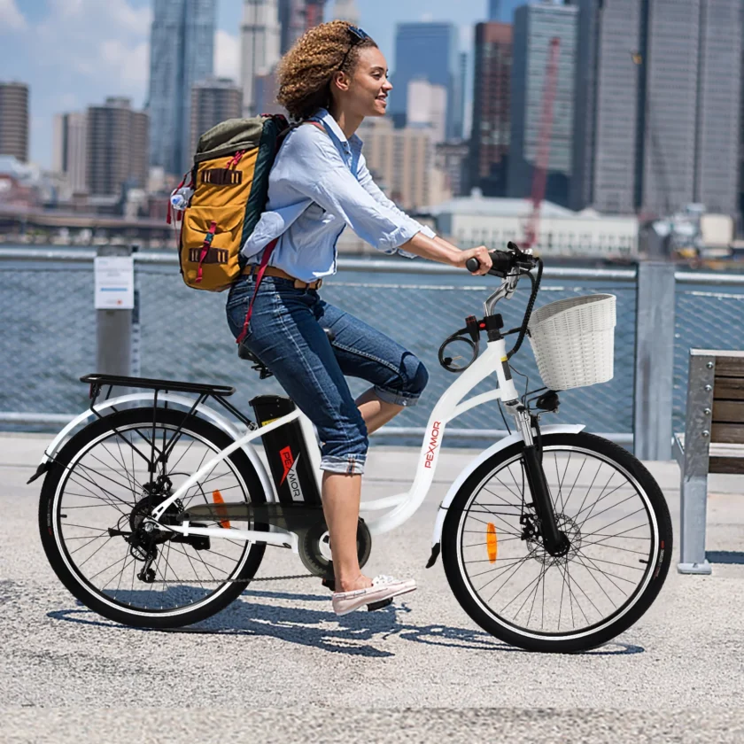 PEXMOR Electric Bike for Adults, 350W (Peak 500W) City Commuter Ebike 36V 12.5AH Removable Battery, 26" Cruiser Electric Bicycle Shimano 6-Speed | Dual Shock Absorber | Basket - Image 7