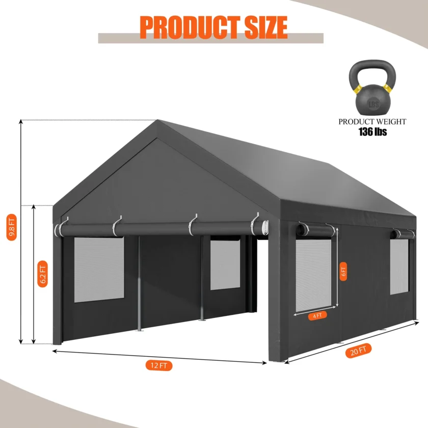 JYQAQA 12x20 FT Heavy Duty Carport Canopy - Image 7