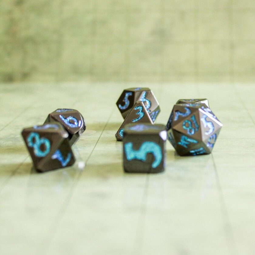 Black Metal with Blue Glitter Dice Set - Image 5