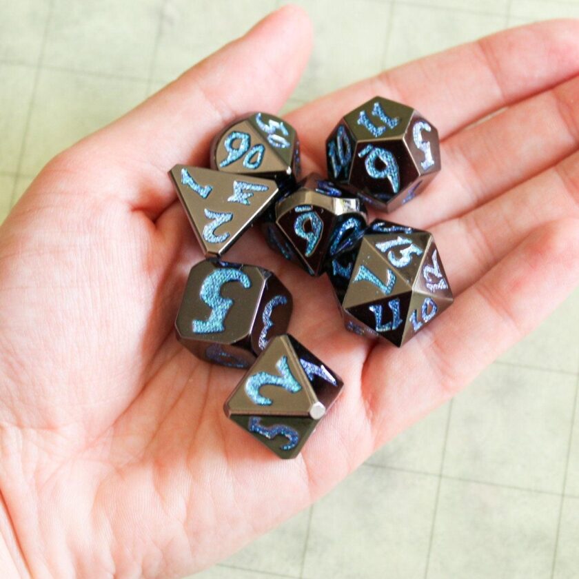 Black Metal with Blue Glitter Dice Set - Image 4