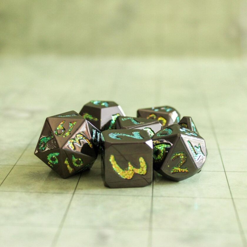 Black Metal with Yellow Glitter Dice Set - Image 2