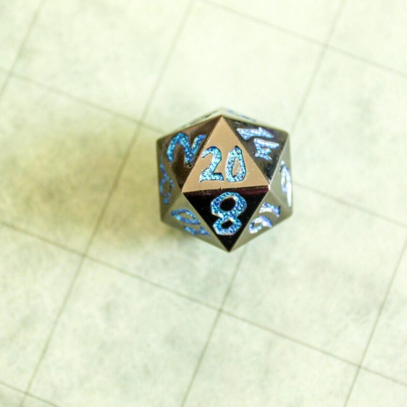 Black Metal with Blue Glitter Dice Set - Image 2