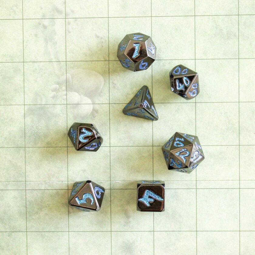 Black Metal with Blue Glitter Dice Set - Image 6