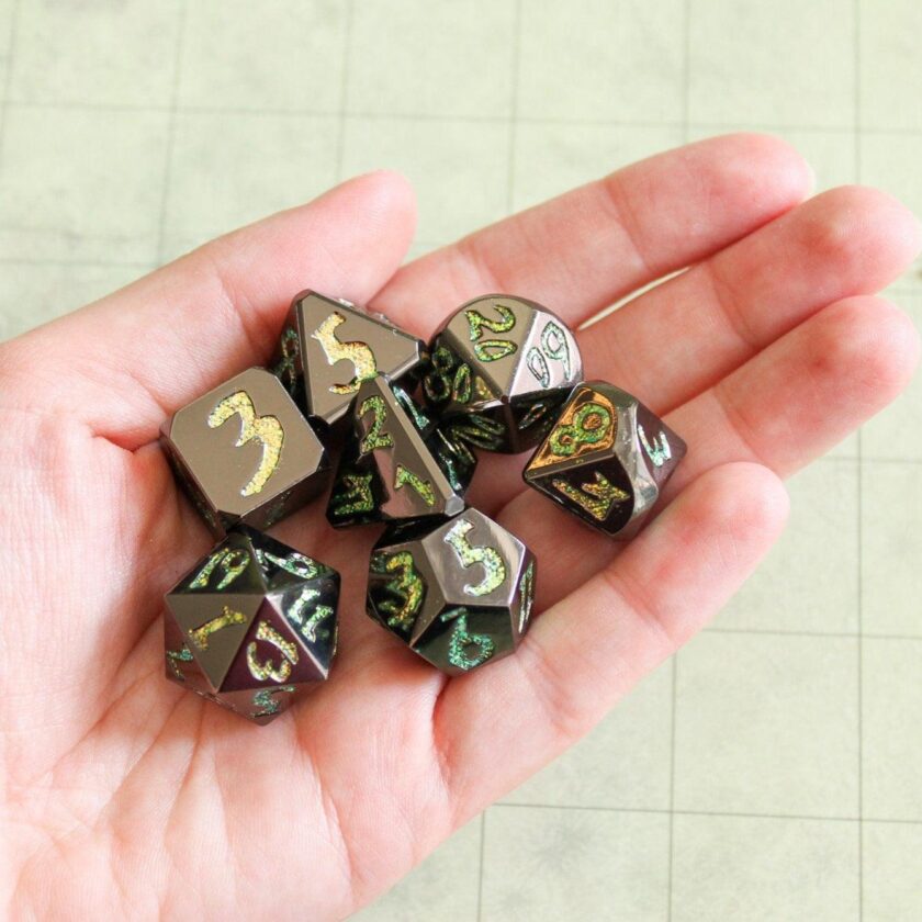 Black Metal with Yellow Glitter Dice Set - Image 5