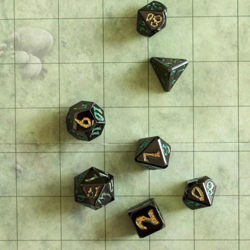 Black Metal with Yellow Glitter Dice Set - Image 6