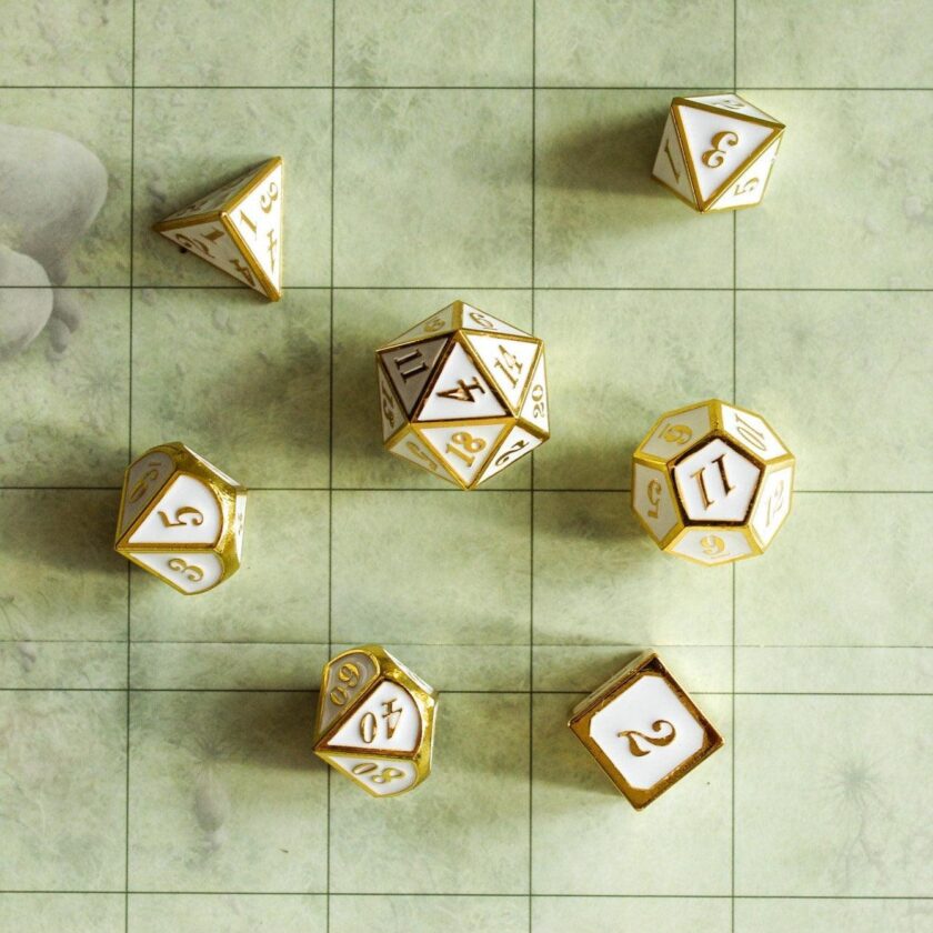 White and Gold Metal Dice Set - Image 2