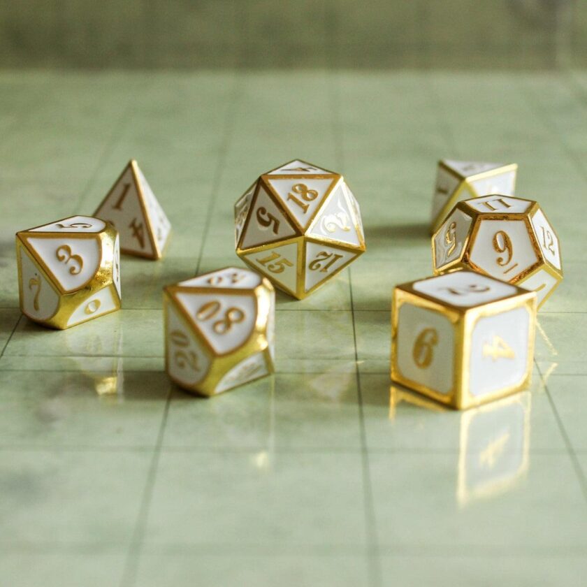 White and Gold Metal Dice Set