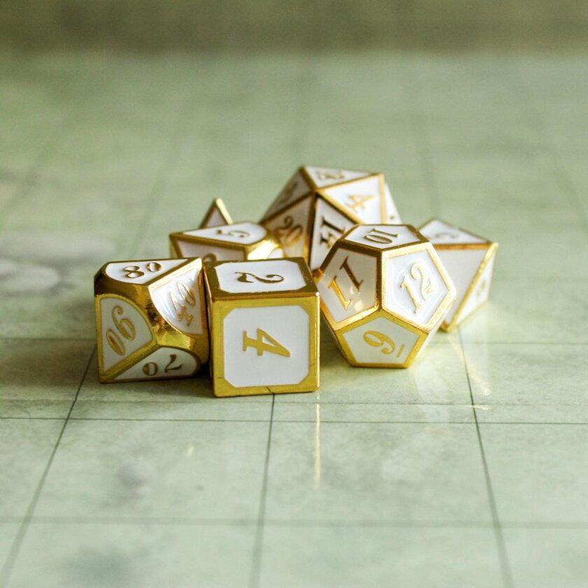 White and Gold Metal Dice Set - Image 5