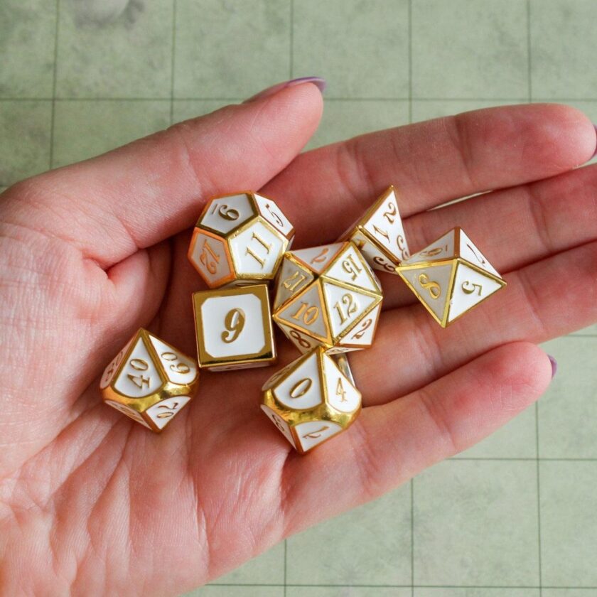 White and Gold Metal Dice Set - Image 6