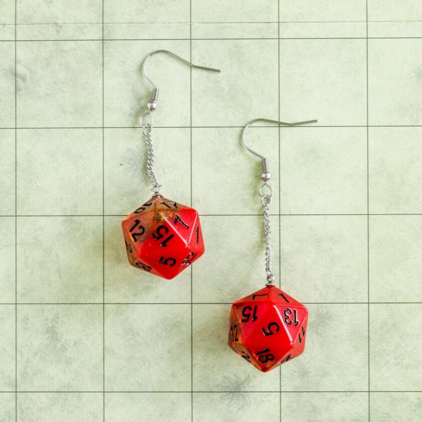 Orange and Red D&D D20 Dice Earrings - Image 4