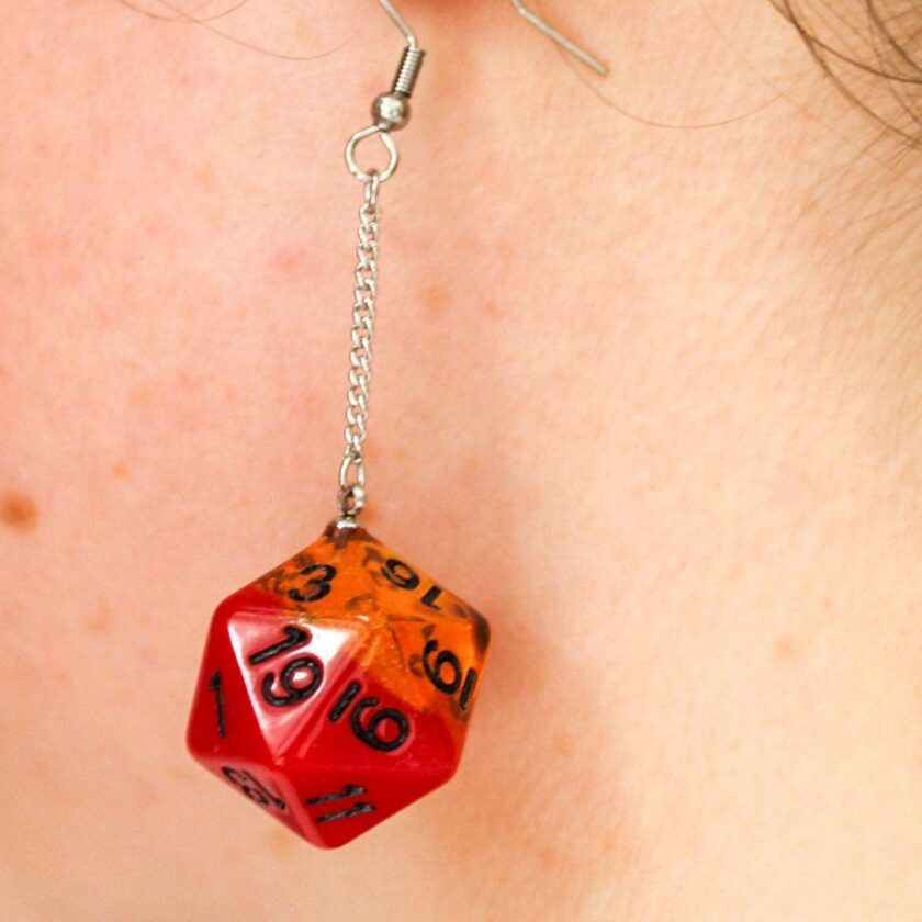 Orange and Red D&D D20 Dice Earrings