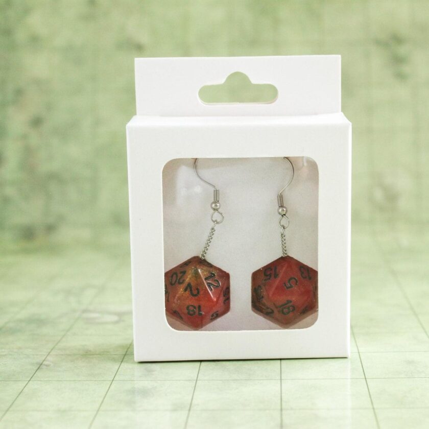 Orange and Red D&D D20 Dice Earrings - Image 2