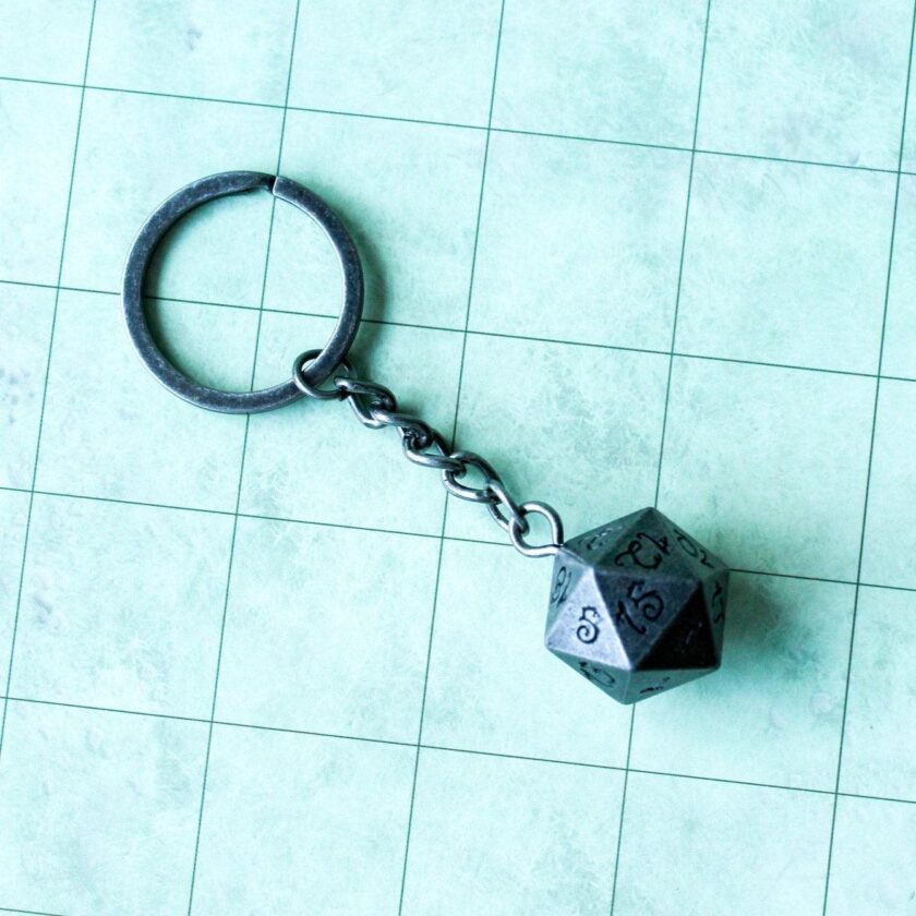 D20 Dice Silver Metal Keyring - Image 3