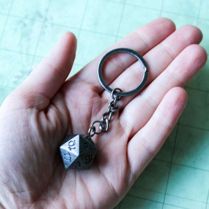 D20 Dice Silver Metal Keyring - Image 2