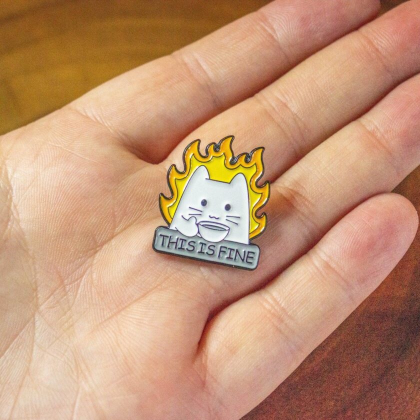 Gift This Is Fine White Cat Pin - Image 5