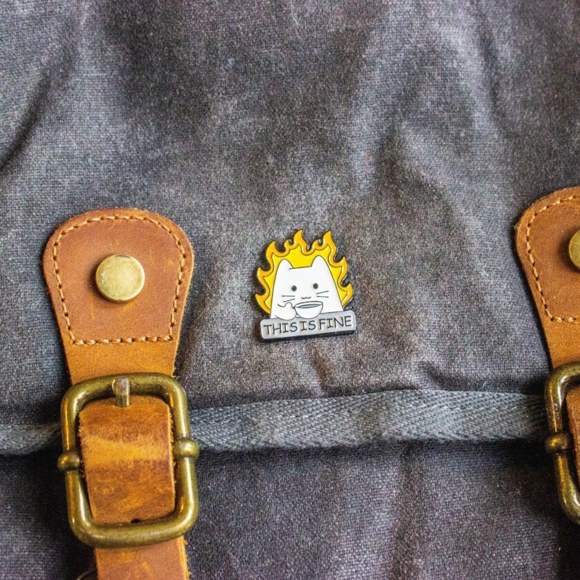 Gift This Is Fine White Cat Pin - Image 6