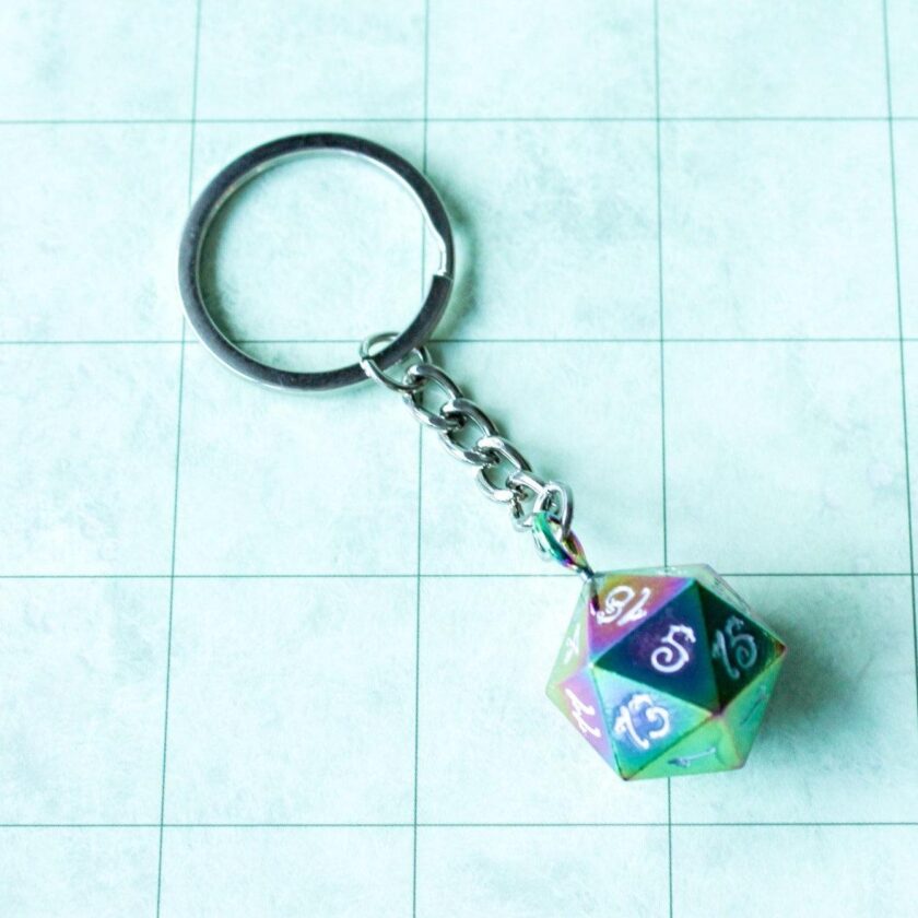 D20 Dice Metal Rainbow Keyring - Image 2