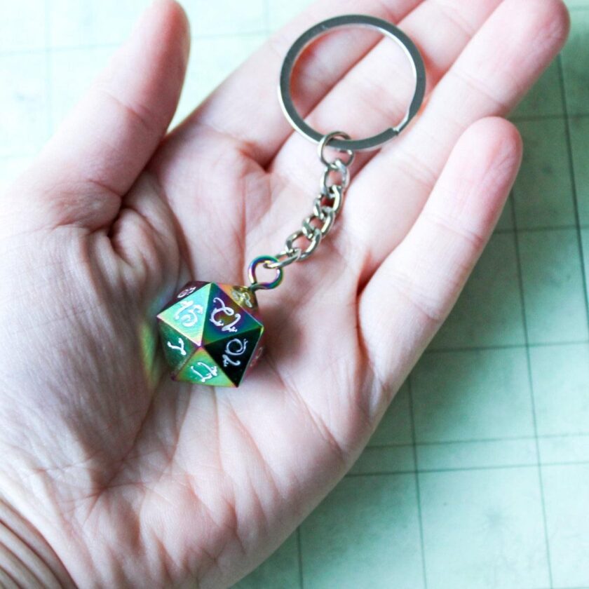 D20 Dice Metal Rainbow Keyring - Image 3