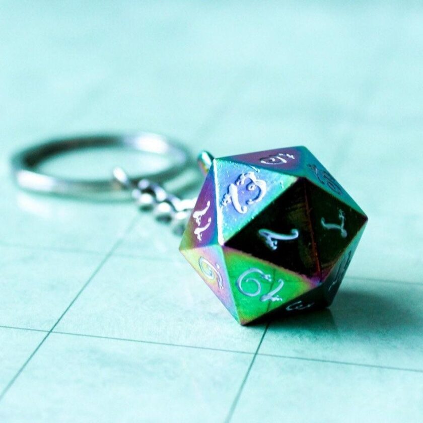 D20 Dice Metal Rainbow Keyring