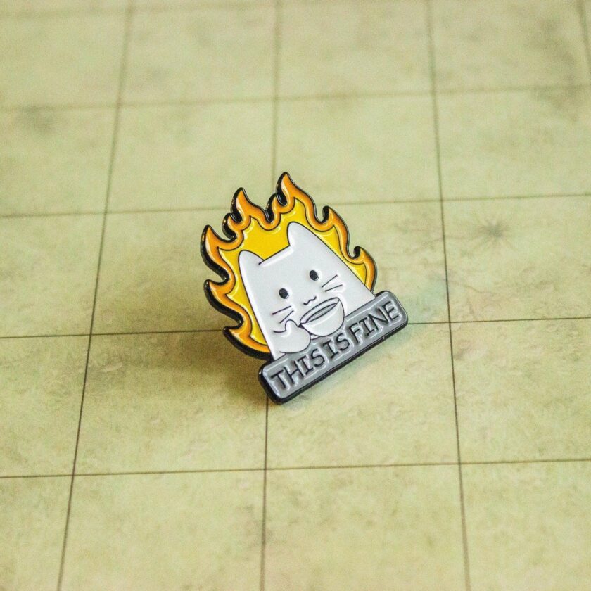 Gift This Is Fine White Cat Pin - Image 4