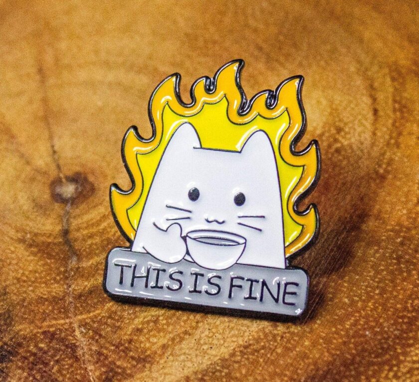 Gift This Is Fine White Cat Pin