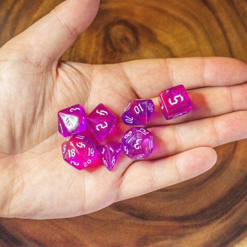 Fog Pink Violet Glitter Dice - Image 6