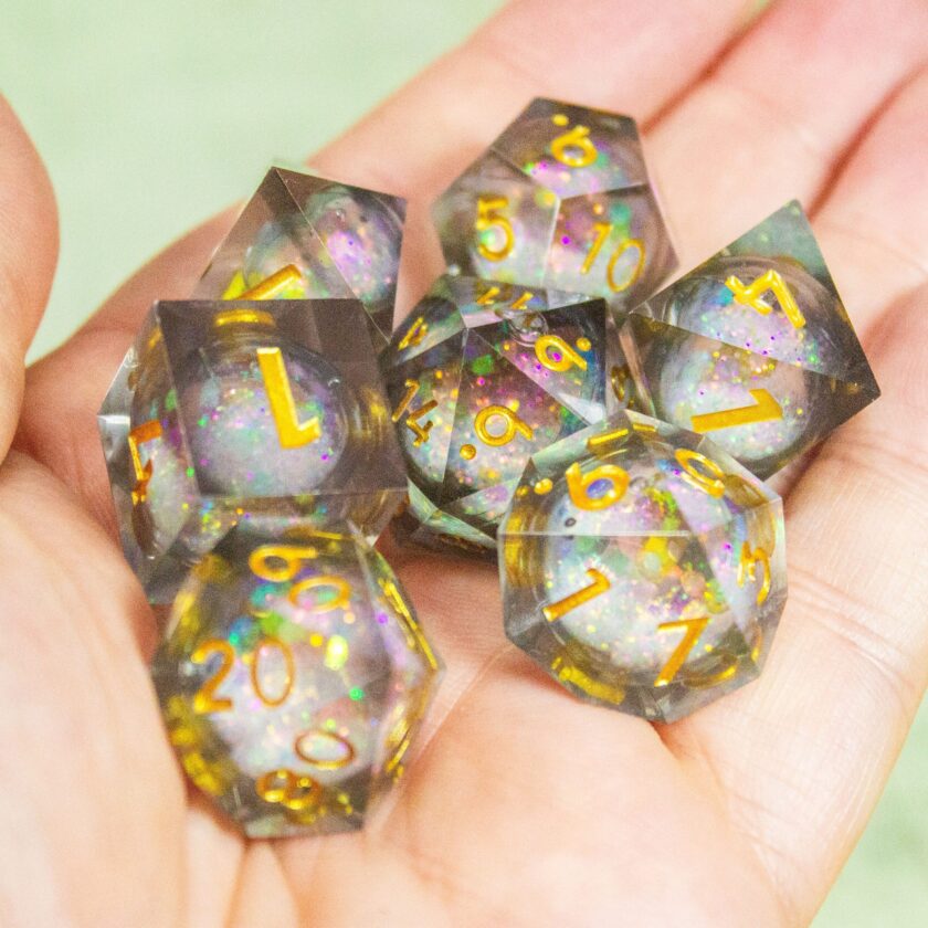 Black Multi-coloured Liquid Core Shimmer Glitter Dice - Image 5