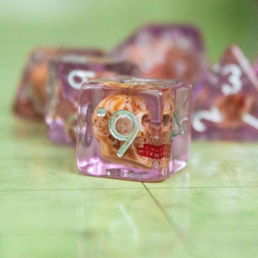 Tranparent Pink Skull Dice Set - Image 5