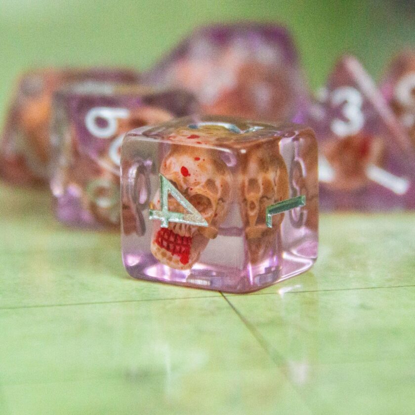 Tranparent Pink Skull Dice Set - Image 3