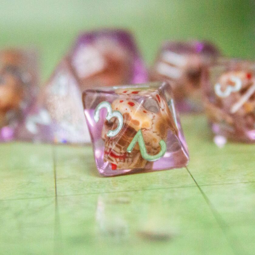 Tranparent Pink Skull Dice Set