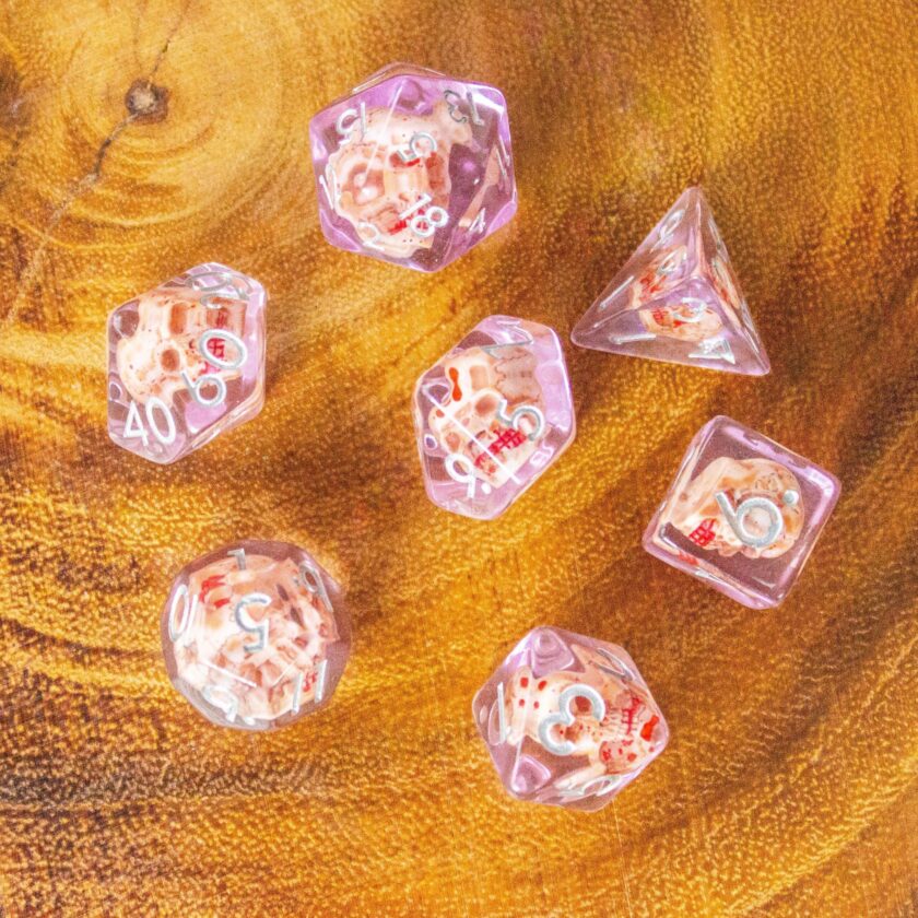 Tranparent Pink Skull Dice Set - Image 6