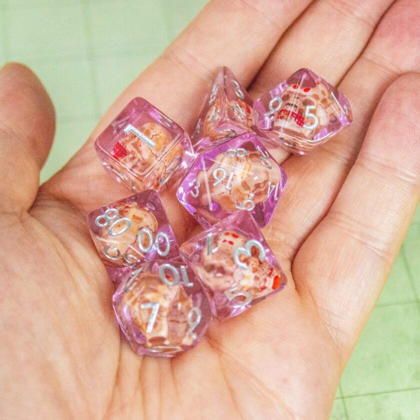 Tranparent Pink Skull Dice Set - Image 8