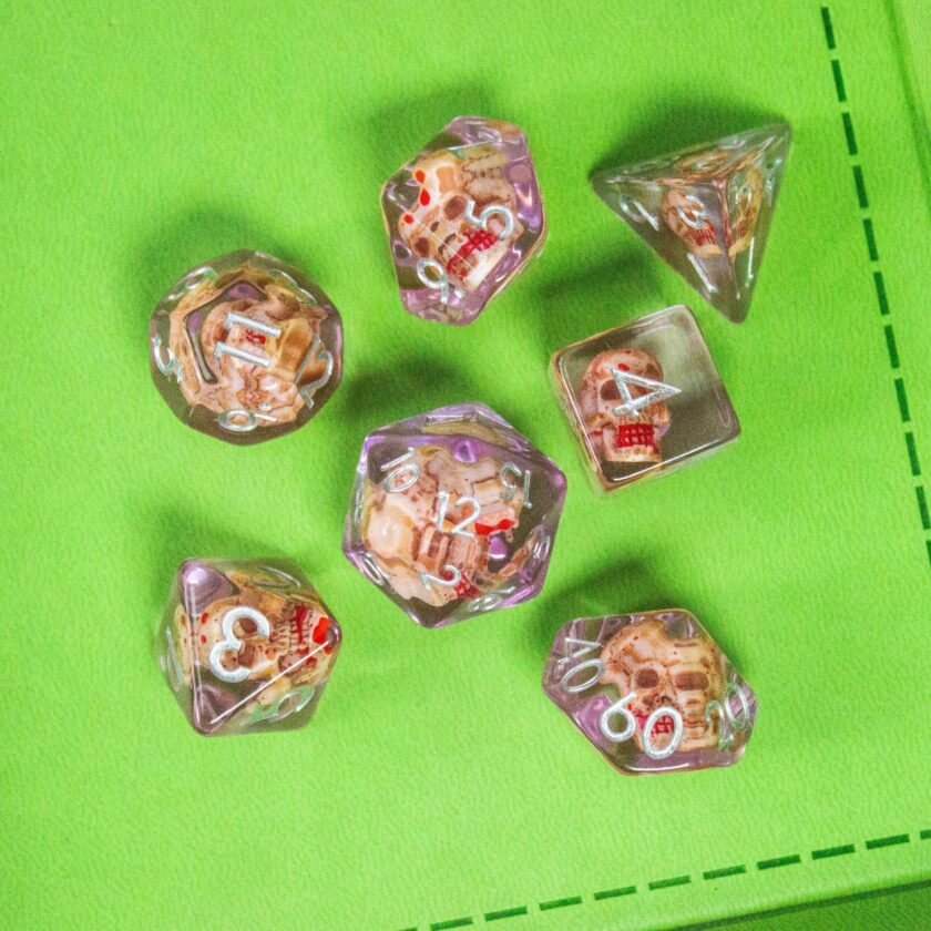 Tranparent Pink Skull Dice Set - Image 10