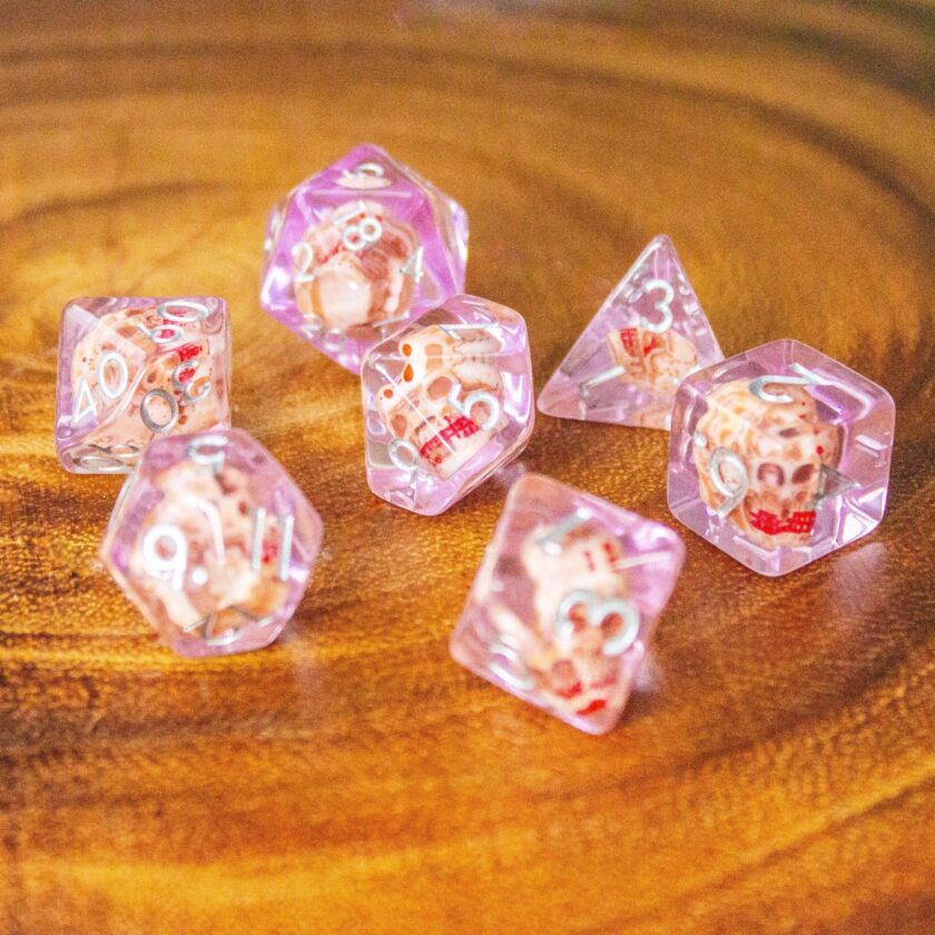 Tranparent Pink Skull Dice Set - Image 9