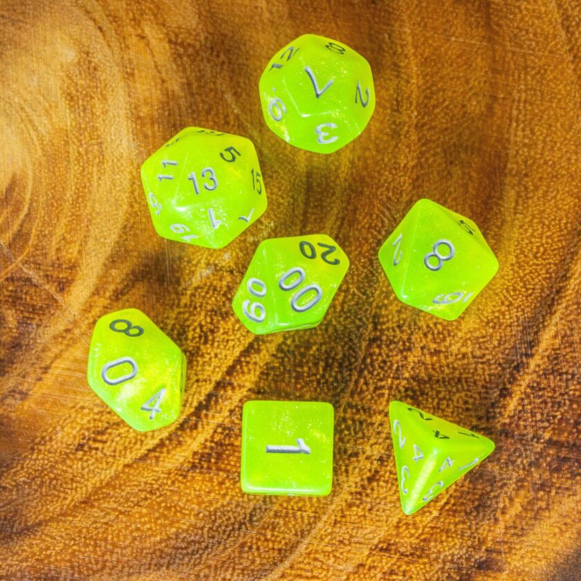 Neon Yellow Shimmer Dice Set - Image 4