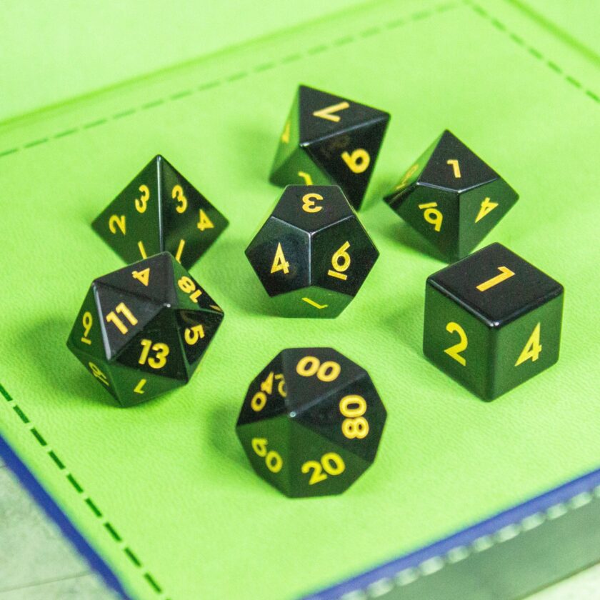 Black Obsidian Crystal Dice Set