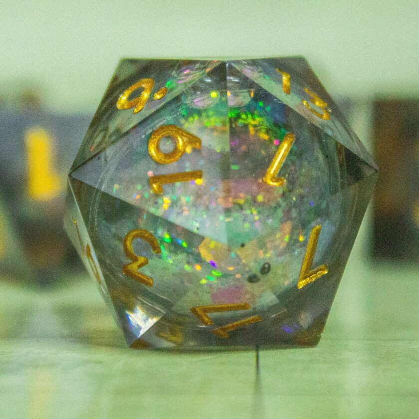 Black Multi-coloured Liquid Core Shimmer Glitter Dice - Image 2