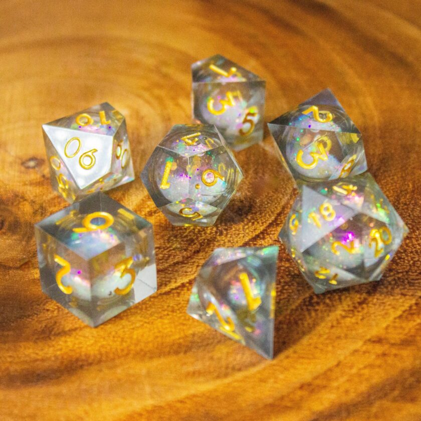 Black Multi-coloured Liquid Core Shimmer Glitter Dice - Image 4